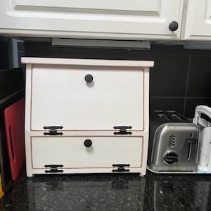 Farmhouse Bread Box or Vegetable bin - Wooden with Solid doors - Potato Bin Rustic Cupboard for Counter and Bathroom storage