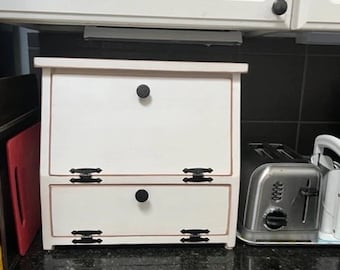 Farmhouse Bread Box or Vegetable bin - Wooden with Solid doors - Potato Bin Rustic Cupboard for Counter and Bathroom storage