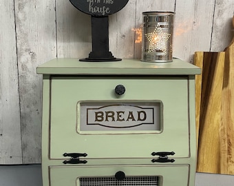 Bread Box and Snacks - Potato Vegetable Bin - Farmhouse Chic wooden Storage Rustic countertop box. Great for your kitchen, Sage Green