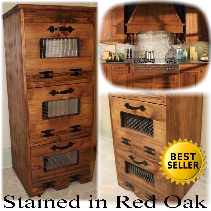 Wood Vegetable Bin for Potato Storage Rustic FARMHOUSE Cupboard