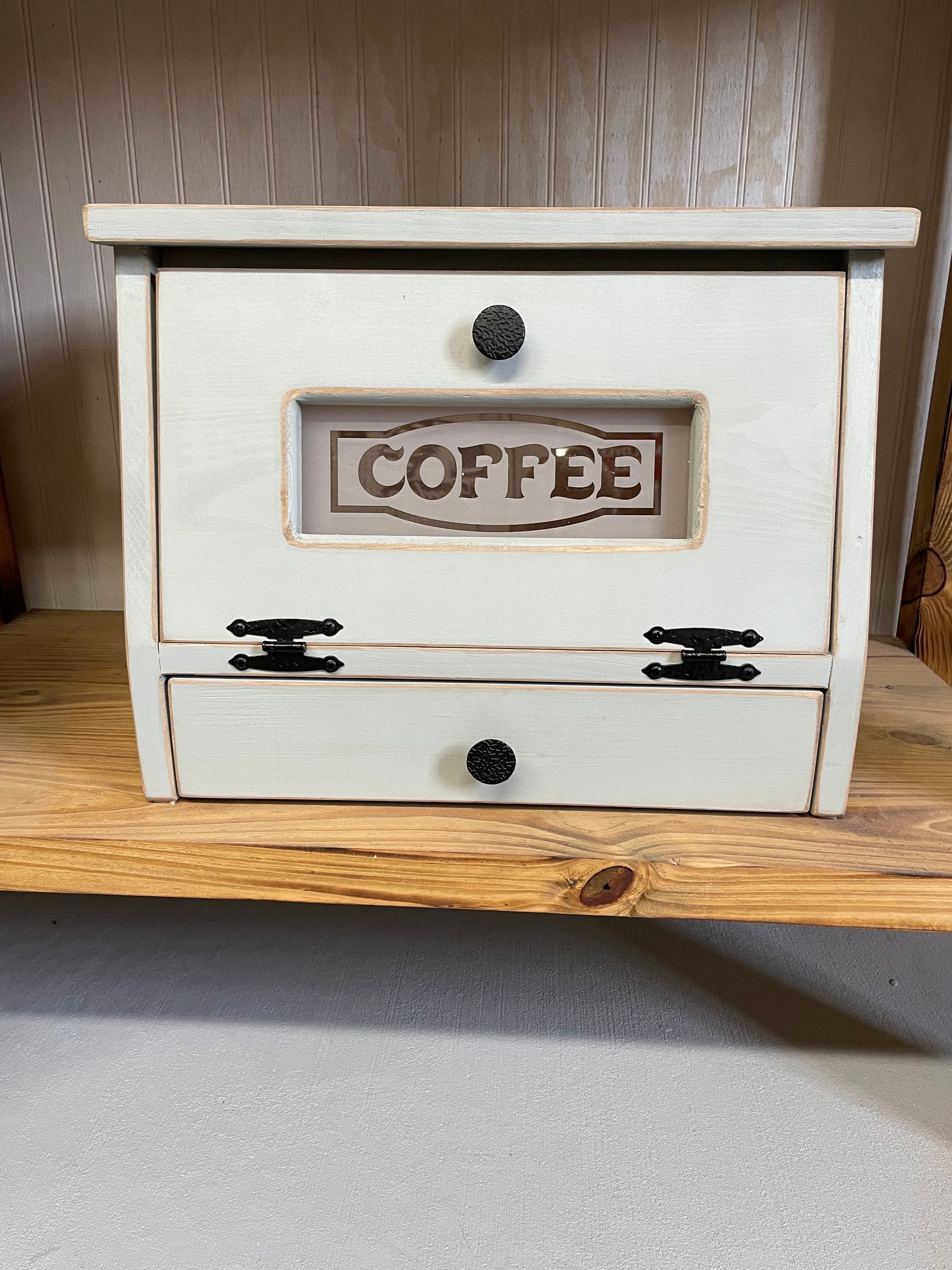 Ikkle Wooden Coffee Station Organizer with Drawer, Rustic Coffee Bar Accessories Organizer for Counter, Coffee Pods Storage Drawer and Organizer