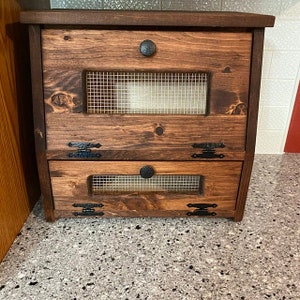 Farmhouse Bread Box Decor Vegetable Bin wooden Storage Primitive Cupboard for Onions and Potatoes Country Kitchen handmade from wood image 9