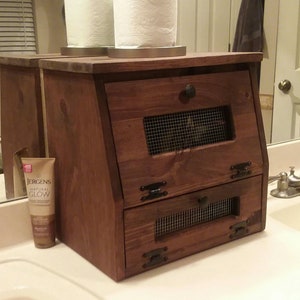 Bread Box - Rustic Farmhouse Vegetable Bin made of wood - wooden Storage for Onion Potatoes Country Kitchen - HANDMADE Gift