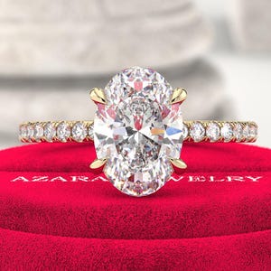 2 Carat Oval Lab Grown Diamond Ring - Pave Diamonds & Hidden Halo Engagement Ring - 14k 18k Gold CVD Solitaire Proposal Ring - IGI Certified