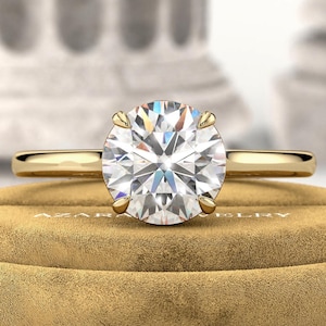 1 Carat Solitaire Round Brilliant Lab Diamond Ring - Yellow Gold Band Engagement Ring - 14k 18k Rose Gold CVD Lab Grown - IGI Certified