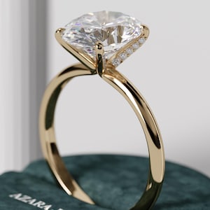 3 Carat Oval Lab Grown Diamond Engagement Ring - Solitaire Minimal Proposal Ring - Dainty 3 CT 14k 18k Yellow Gold Classic - IGI Certified