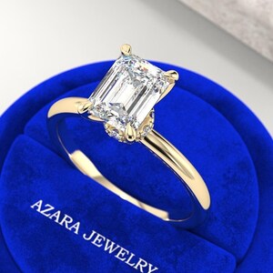 1.5 Carat Emerald Cut Lab Diamond Ring - CVD Diamond / Hidden Halo Solitaire Engagement Ring - 14k 18k Yellow Gold IGI Certified Diamond