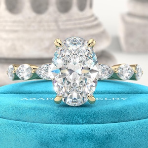2 Carat Oval Lab Grown Diamond Ring - Pave Diamonds & Hidden Halo Engagement Ring - 14k 18k Gold CVD Solitaire Proposal Ring - IGI Certified