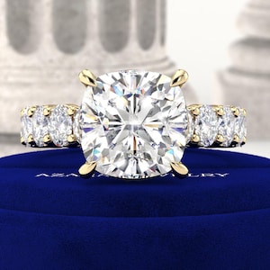 7.5 Carat Total Cushion Cut Lab Grown Diamond Engagement Ring – Iced Out Eternity Band – HUGE Solitaire Luxury Cathedral – IGI Certified