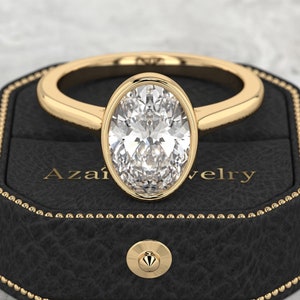 2 Carat Oval Cut Lab Grown Diamond Engagement Ring - Vintage Bezel Set Ring - Art Deco 18k 14k Yellow Gold Cathedral Ring - IGI Certified