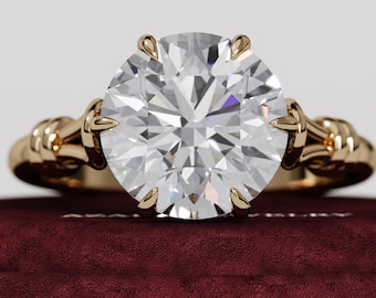 Anello di fidanzamento con diamante rotondo da 4 carati, creato in laboratorio – Montatura solitario VVS2 E in oro giallo 14k o 18k – Gioielli da sposa – Anello di proposta – IGI