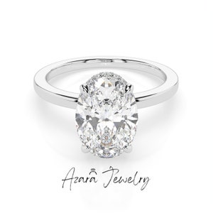 1-3 Carat Solitaire Oval Lab Grown D Color VS Diamond Ring - Hidden Halo Engagement Ring- 14k Gold Solitaire Minimalist Ring - IGI Certified