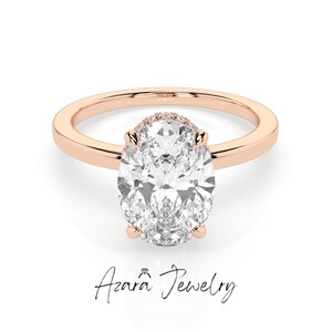 1-3 Carat Solitaire Oval Lab Grown D Color VS Diamond Ring - Hidden Halo Engagement Ring- 14k Gold Solitaire Minimalist Ring - IGI Certified