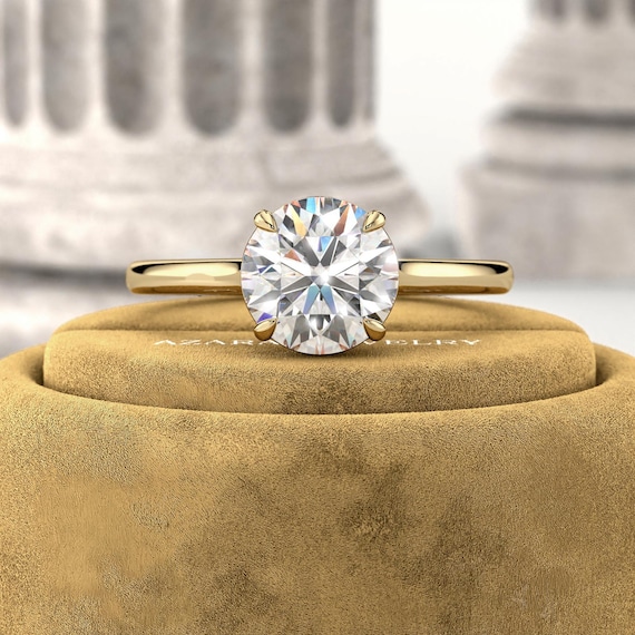 Carat Solitaire Round Brilliant Lab Diamond Ring Yellow Gold