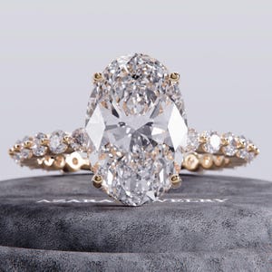3 Carat Oval Cut Lab Diamond Ring -  3.6 TCW Hidden Halo & Pave CVD Diamond Engagement Ring - VS1/VS2 14k 18k Yellow Gold - IGI Certified