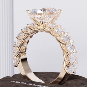 Anillo de compromiso de 5 quilates con diamantes cultivados en laboratorio ovalados – Anillo de eternidad de 7 TCW – Anillo nupcial de oro amarillo de 18 k con diamantes de laboratorio CVD – Certificado IGI