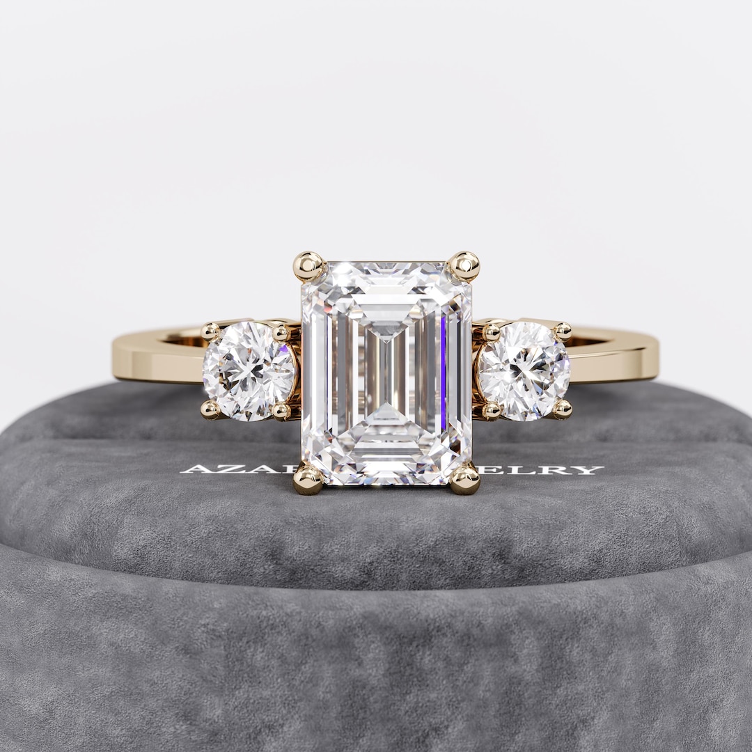2 Carat Emerald Cut Lab Grown Diamond Engagement Ring E Color VVS2 ...