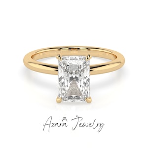 1-3 Carat Lab Grown D Color VS Diamond Ring-Hidden Halo Radiant Cut Engagement Ring-14k Gold Solitaire Minimalist Wedding Ring-IGI Certified