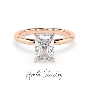 1-3 Carat Lab Grown D Color VS Diamond Ring-Hidden Halo Radiant Cut Engagement Ring-14k Gold Solitaire Minimalist Wedding Ring-IGI Certified