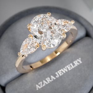 2.4 TCW Oval Cut Lab Grown Diamond Ring - Fancy Three Stone Engagement Ring - 3 Stone 14k 18k Gold CVD Solitaire IGI Certified Diamond