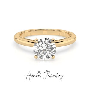 1-3 Carat Lab Grown VS Diamond Ring - Round Cut Engagement Ring - 14k & 18K Gold Solitaire Minimalist Wedding Promise Ring - IGI Certified