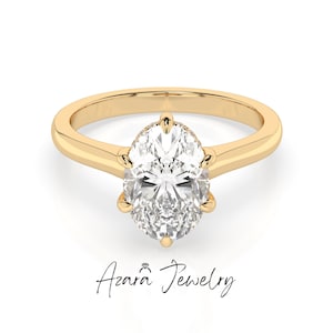 1-3 Carat Solitaire Oval Lab Grown VS Diamond Ring - Mini Hidden Halo Engagement Ring- 14k Gold Solitaire Minimalist Ring - IGI Certified