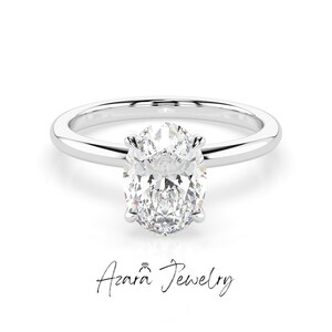 1-3 Carat Solitaire Oval Lab Grown D Color VS Diamond Ring - Hidden Halo Engagement Ring- 14k Gold Solitaire Minimalist Ring - IGI Certified