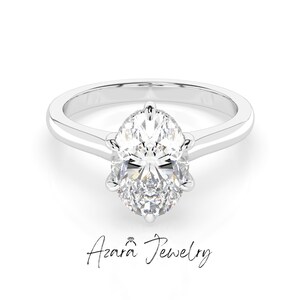 1-3 Carat Solitaire Oval Lab Grown VS Diamond Ring - Mini Hidden Halo Engagement Ring- 14k Gold Solitaire Minimalist Ring - IGI Certified