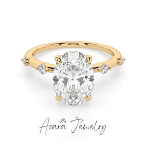 Solitaire 1CT-3CT Lab Grown D Color VS Diamond Ring - Side Stone Oval Cut Engagement Ring - 14k Gold Minimalist Ring - IGI Certified