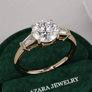 2 Carat Round Lab Grown Diamond Engagement Ring | Three Stone Trilogy Ring | 14k 18k Gold | IGI Certified