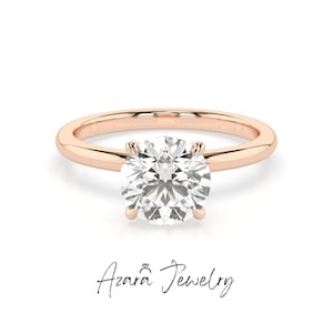1-3 Carat Lab Grown D Color VS Diamond Ring - Hidden Halo Round Cut Engagement Ring-14k Gold Solitaire Minimalist Wedding Ring-IGI Certified