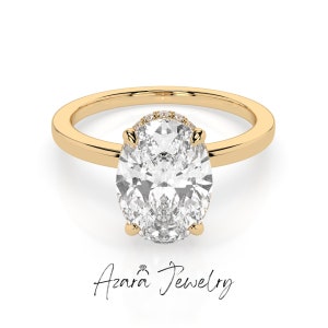 1-3 Carat Solitaire Oval Lab Grown D Color VS Diamond Ring - Hidden Halo Engagement Ring- 14k Gold Solitaire Minimalist Ring - IGI Certified