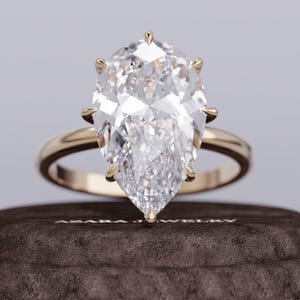 5 Carat Pear Lab Grown Diamond Engagement Ring - Solitaire 8 Prong Diamond Gold Ring - Luxury High Profile Statement Ring - IGI Certified