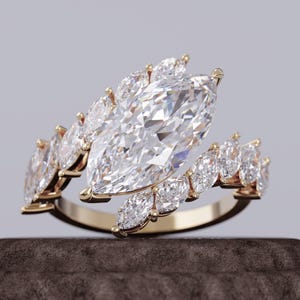 Anillo de diamantes cultivados en laboratorio de 3 quilates con corte marquesa. Anillo de compromiso único con forma de hoja de árbol. Anillo de propuesta de oro de 18 k con diseño de hoja inspirado en la naturaleza. Certificado IGI.