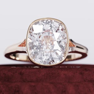 3 Carat Cushion Lab Grown Diamond Engagement Ring - Vintage Bezel Set Diamond Ring - 18k 14k Yellow Gold CVD Art Deco Ring - IGI Certified