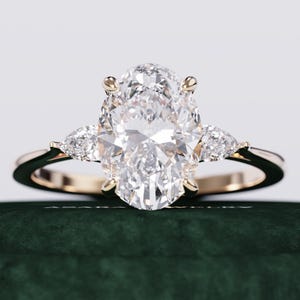 2.3 TCW Oval Cut Lab Grown Diamond Ring - Fancy Three Stone Engagement Ring - 3 Stone 14k 18k Gold CVD Solitaire - IGI Certified Diamond
