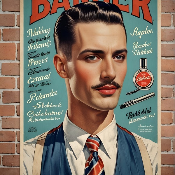 Vintage Barber Ad on Coated White Aluminum - Limited Edition Print