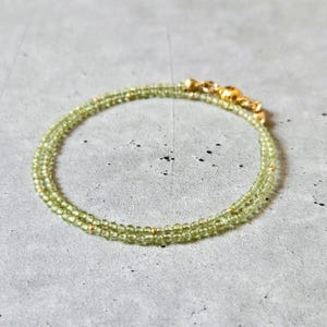 Natural Peridot Double Layer Bracelet,2mm Tiny Olive Green Gemstone,Dainty Stacked Look, Surgical Stainless Steel,Magnetic Clasp,August Gift