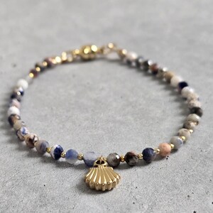 Natural Red Line Sodalite Bracelet, Stainless Steel Shell Charm, Deep Blue & Red Gemstone, Surgical Stainless, Magnetic Clasp, Unisex Gift