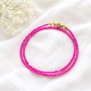 Lab Created Ruby Double Strand Bracelet, Hot Pink Crystal Layered Look, July Birthstone Jewelry, Magnetic Clasp, Adjustable Gift