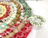 Rainbow Delights Rag Rug POTHOLDER Trivet - Vintage Style Made From Quilting Scraps