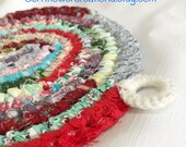 Rainbow Delights Rag Rug POTHOLDER Trivet - Vintage Style Made From Quilting Scraps