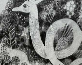 Sea Monster original drawing 7x10 by Kate Cosgrove