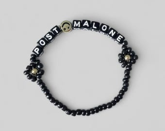 Custom Beaded | Post Malone | Black | Gold |  Daisy | Bracelet | Musician Inspired | Song | Trendy | Men | Women | Concert Jewelry | Posty