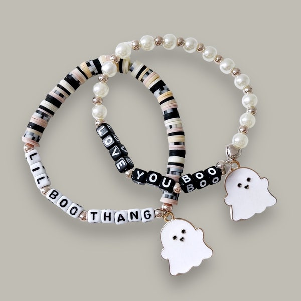 Custom Beaded | Lil Boo Thang | Love You Boo | Ghosty Vibes | Sayings | Friendship | Couples | Boyfriend | Girlfriend | Charm Bracelet Set