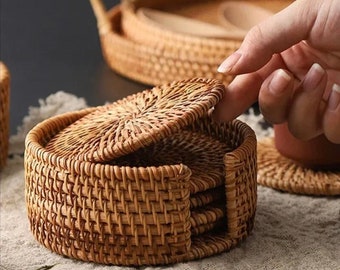 Handmade Rattan Weave Kungfu Round Coasters 6Pc’s Mat Pad For Tea & Coffee