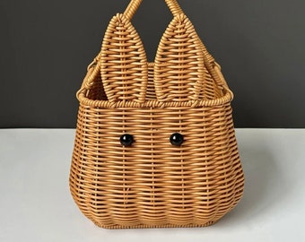 Rattan Rabbit Basket, Home Decor, Carrying Basket, Storage, Bin, Lunch Box, Cute Bag, Handmade, Perfect For Kids