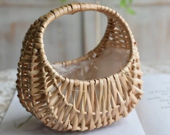 Handmade Rattan Flower Basket, Perfect For Wedding Flowers, Home Decor, Wicker Basket, Handle Basket, Flower Arrangement