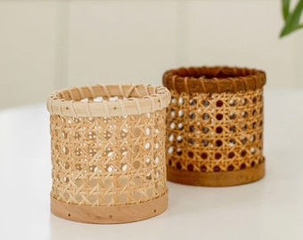 Handmade Rattan Utensil Holder Cutlery and Pen Organizer for Home & Office Decor, Perfect For Storage Keep Tidy