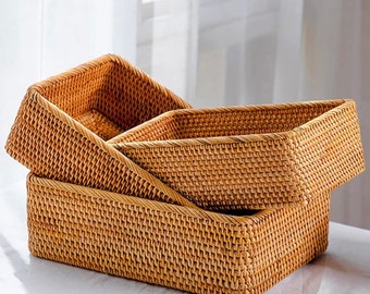 Handmade Rattan Storage Basket, Organising Basket, Utensils Storage, Fruit Basket, Home Decor, Woven, Wicker Basket